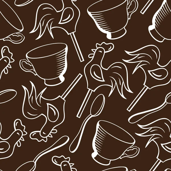 Modèle Sans Couture Vectoriel Avec Tasses Cuillères Bonbons — Image vectorielle