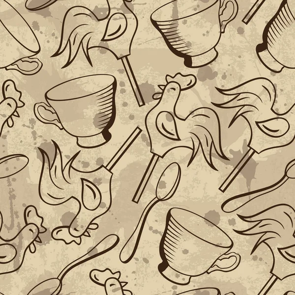Векторный Бесшовный Рисунок Чашками Ложками Конфетками — стоковый вектор