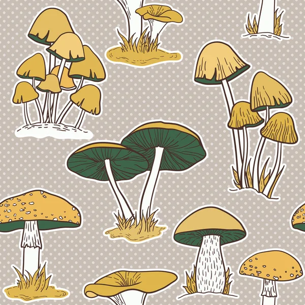 Colorful Mushrooms Seamless Vector Pattern — Stock Vector