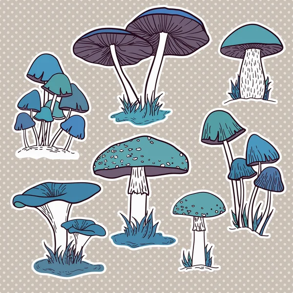 一套明亮的手绘蘑菇病媒 — 图库矢量图片