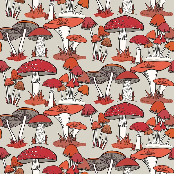 Colorful Mushrooms Seamless Vector Pattern — Stock Vector