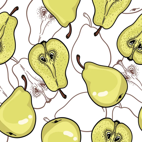 Seamless Pattern Ripe Pears Stylized Hand Drawn Vector — Stock Vector