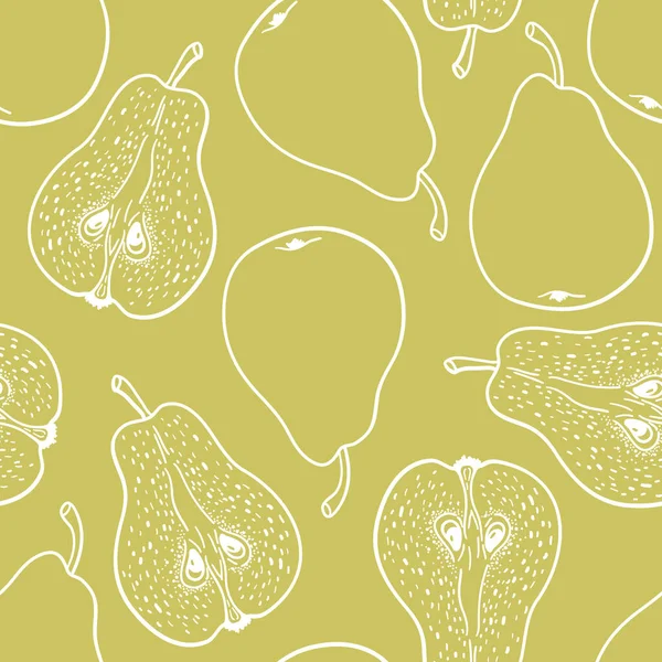 Seamless Pattern Ripe Pears Stylized Hand Drawn Vector — Stock Vector