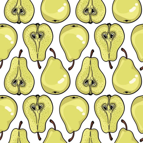 Seamless Pattern Ripe Pears Stylized Hand Drawn Vector — Stock Vector