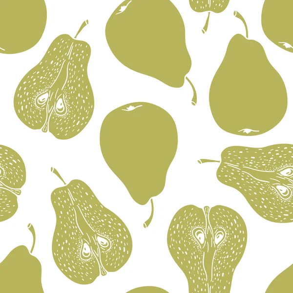 熟した梨とシームレスなパターン 手描きのベクトル — ストックベクタ