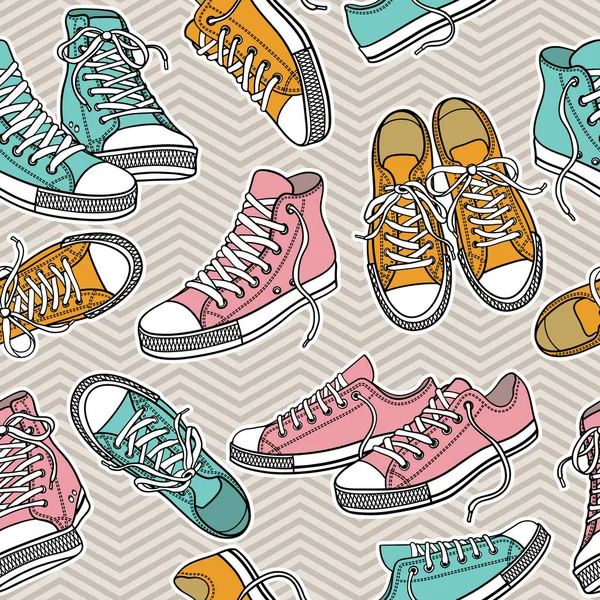 Vector Seamless Pattern Sneakers — Stock Vector