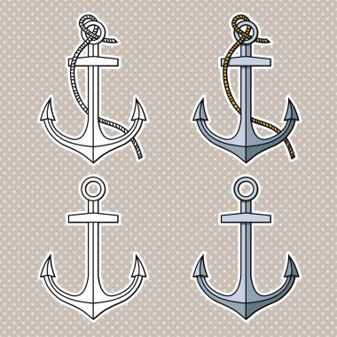 Ayrı çapaları olan vektör ayarlandı. Siyah ve beyaz