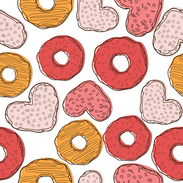 Vector Seamless Pattern Donuts Cookies — Stock Vector