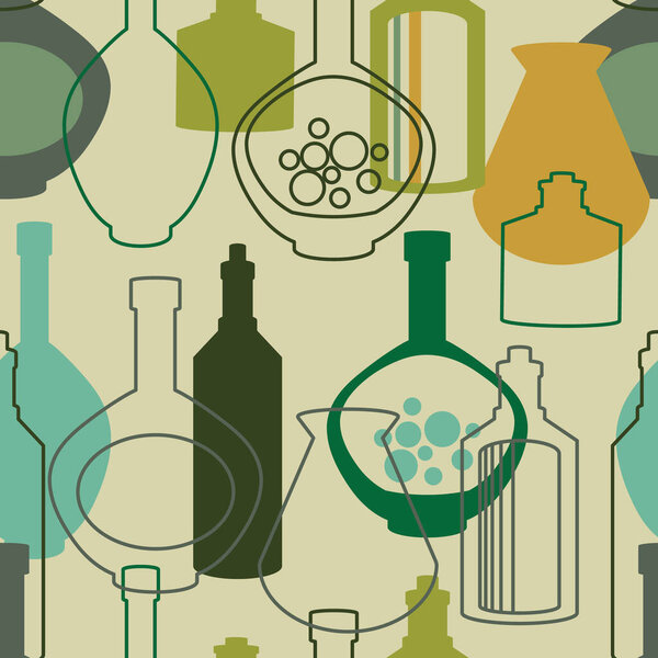 Vector seamless pattern with bottles and kettles