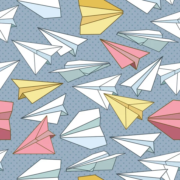 Vector Seamless Pattern Paper Planes Creative Texture Design — Stock Vector