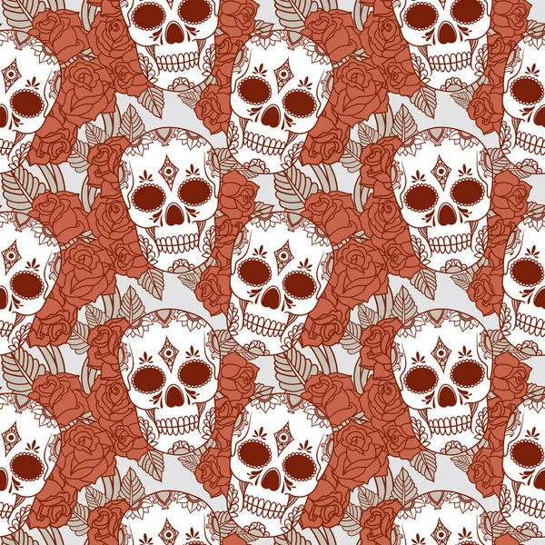 Motif Vectoriel Sans Couture Avec Crânes Roses — Image vectorielle