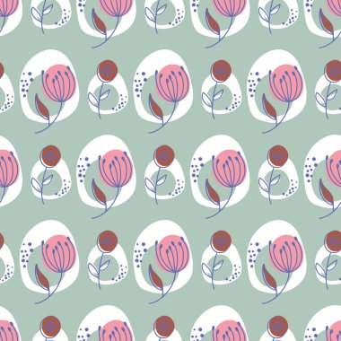 Sevimli çiçeksiz desen. Çiçekler ve yapraklarla vektör arkaplanı.