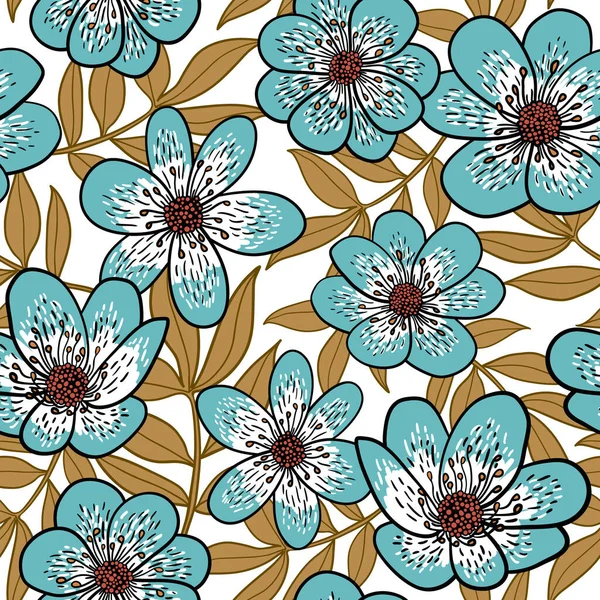 Mignon Motif Floral Sans Couture Fond Vectoriel Avec Fleurs Feuilles — Image vectorielle