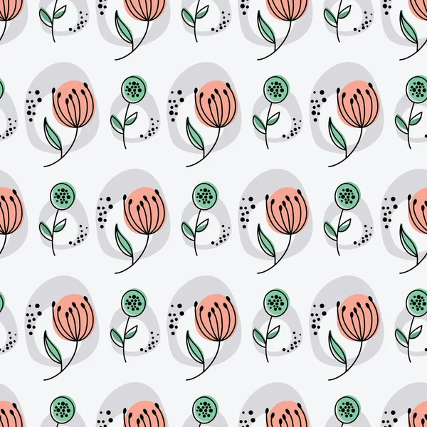 可愛い花のシームレスパターン 花と葉のベクトル背景 — ストックベクタ
