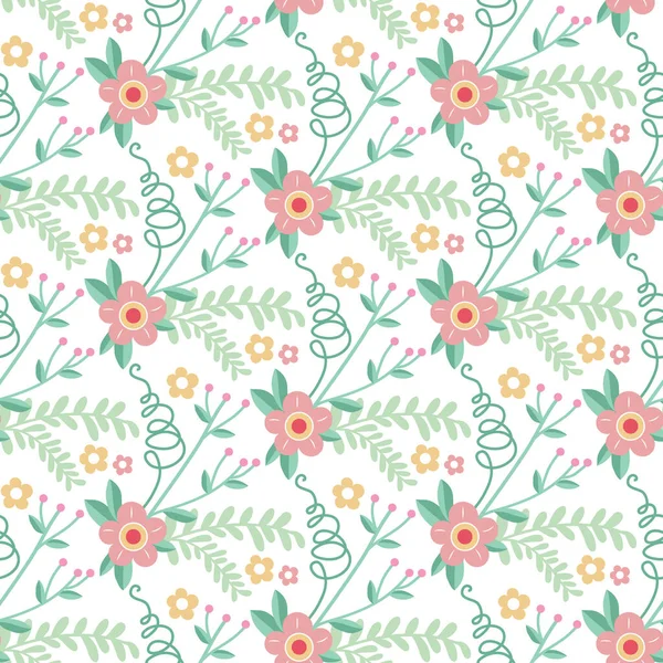 Mignon Motif Floral Sans Couture Fond Vectoriel Avec Fleurs Feuilles — Image vectorielle