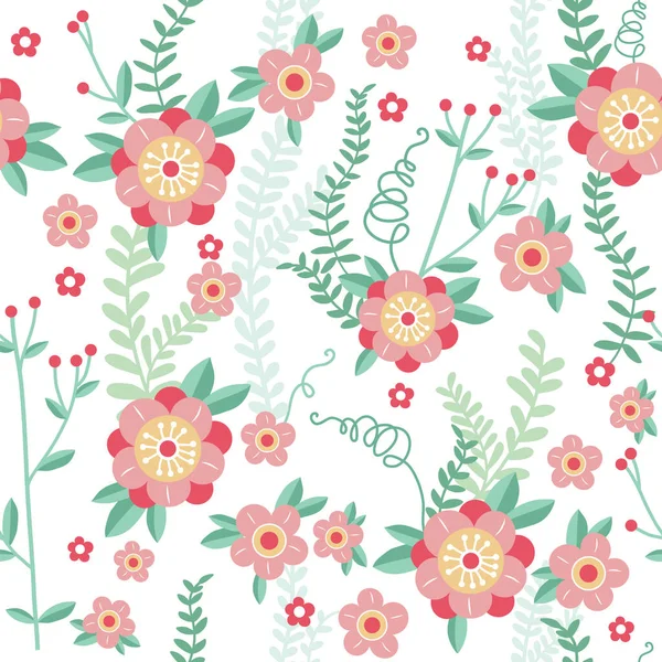 Mignon Motif Floral Sans Couture Fond Vectoriel Avec Fleurs Feuilles — Image vectorielle