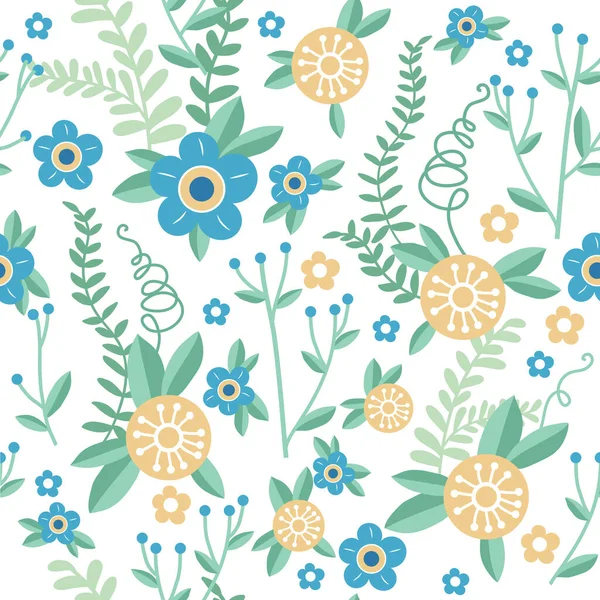 Mignon Motif Floral Sans Couture Fond Vectoriel Avec Fleurs Feuilles — Image vectorielle