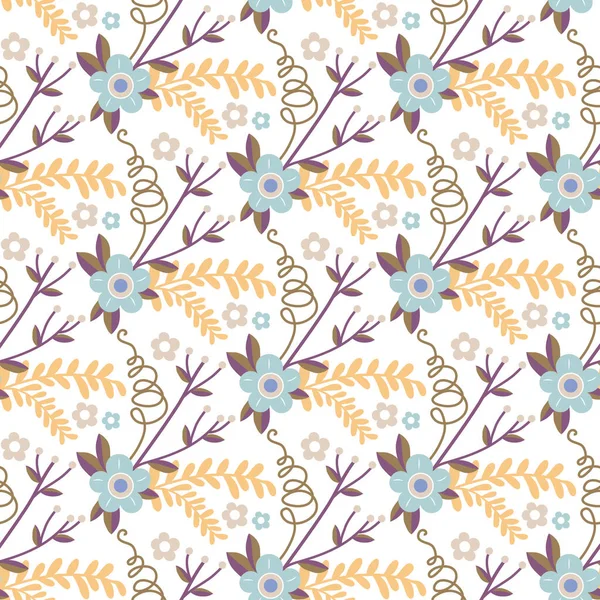 Lindo Patrón Floral Sin Costuras Fondo Vectorial Con Flores Hojas — Vector de stock