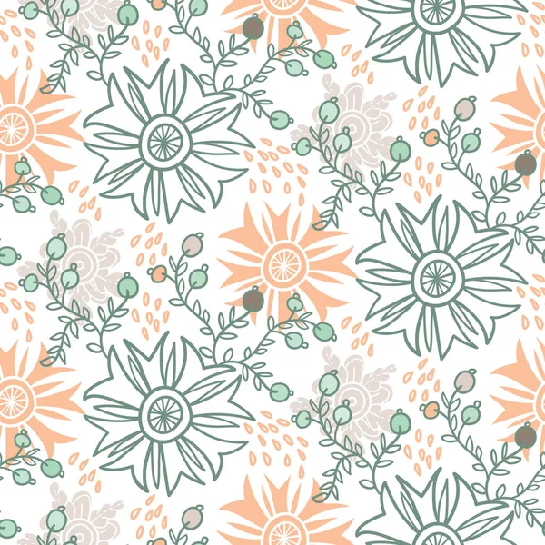 Mignon Motif Floral Sans Couture Fond Vectoriel Avec Fleurs Feuilles — Image vectorielle