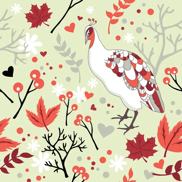 Modèle Sans Couture Vectoriel Avec Oiseau Fleurs — Image vectorielle