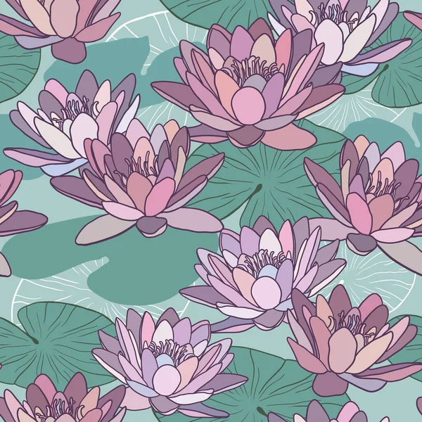 Modèle Vectoriel Sans Couture Avec Des Fleurs Lotus — Image vectorielle