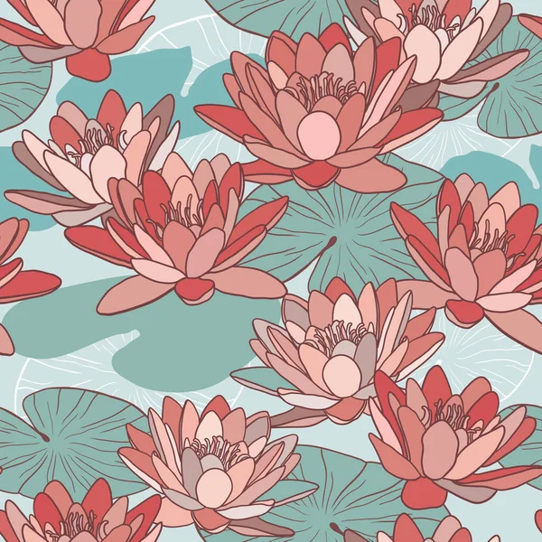 Vector Seamless Pattern Lotus Flowers — Stock Vector