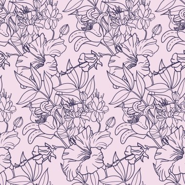 Gerçekçi, çiçeksiz desen. Çiçekler ve yapraklarla vektör arkaplanı.