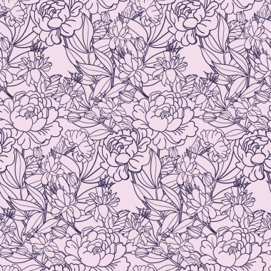 Gerçekçi, çiçeksiz desen. Çiçekler ve yapraklarla vektör arkaplanı.