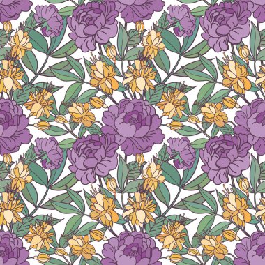 Gerçekçi, çiçeksiz desen. Çiçekler ve yapraklarla vektör arkaplanı.