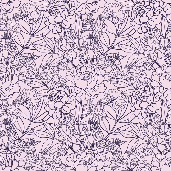 Реалістичний Квітковий Безшовний Візерунок Векторний Фон Квітами Листям — стоковий вектор
