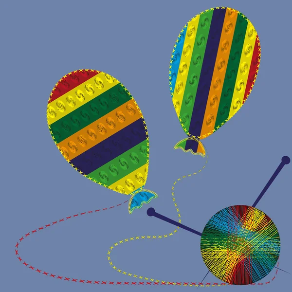 Two balloon and a ball of yarn with spokes — ストックベクタ