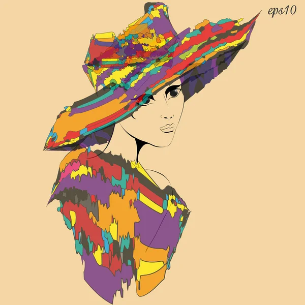 Fille en chapeau et cape — Image vectorielle