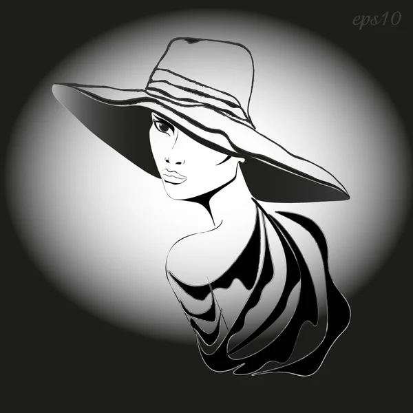 Femme avec chapeau — Image vectorielle