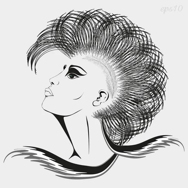 Graphisme fille avec coupe de cheveux iroquois — Image vectorielle