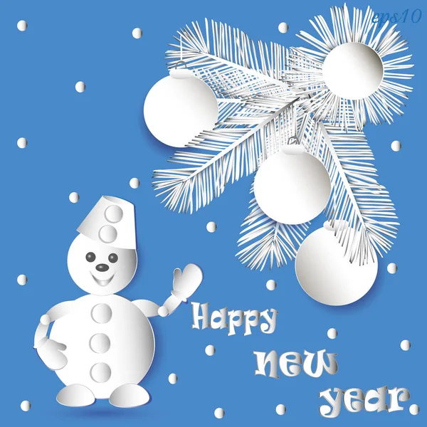 Sneeuwpop en tak briefkaart — Stockvector