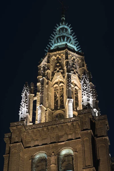 Katedra Santa Mara Toledo Hiszpania Nocy — Zdjęcie stockowe
