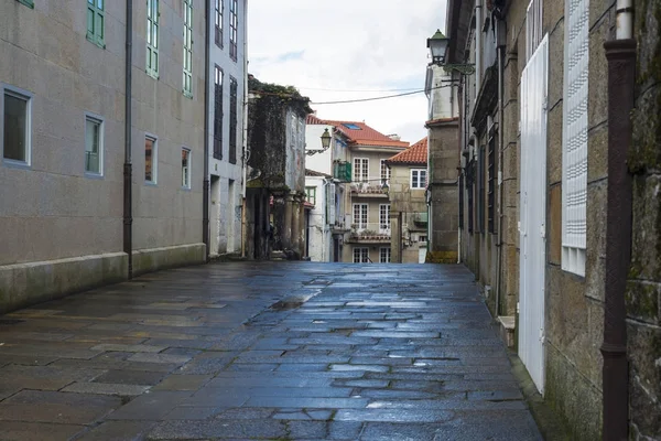 Pontevedra Espanha Março 2016 Pisos Pedra Molhados Chuva Uma Das — Fotografia de Stock