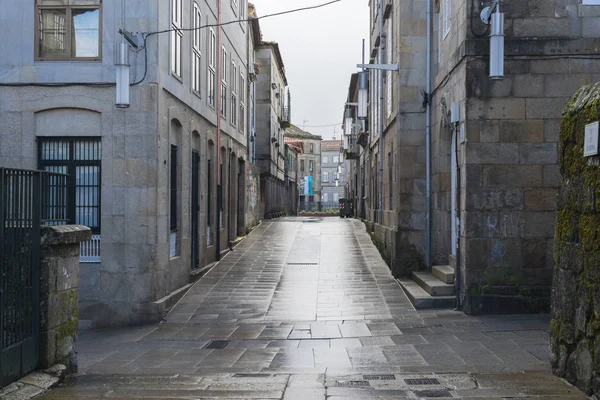 Pontevedra Espanha Março 2016 Pisos Pedra Molhados Chuva Uma Das — Fotografia de Stock