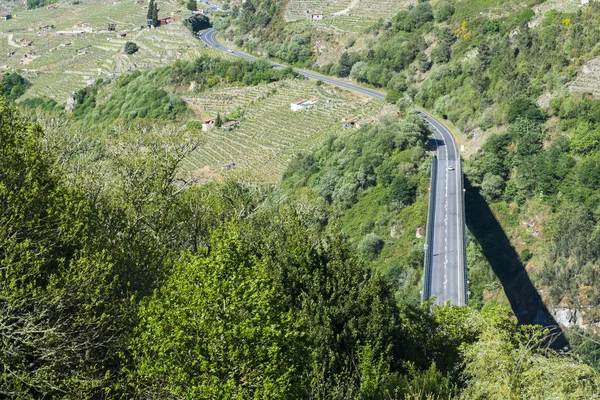 Viaduto Entre Duas Montanhas Galiza Espanha — Fotografia de Stock