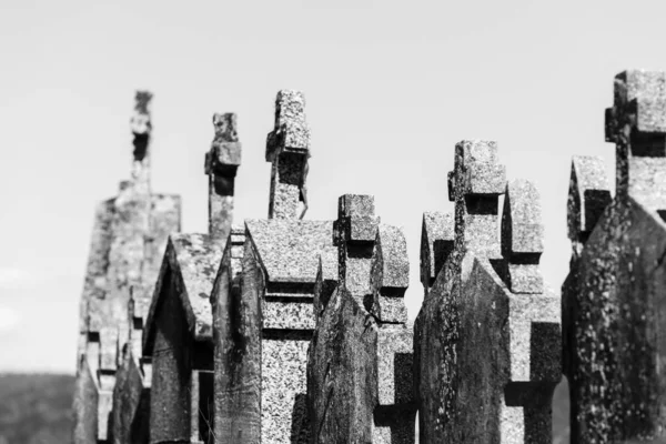 Detalle Del Cementerio Iglesia Románica Santiago Carracedo Ourense Galicia España — Foto de Stock