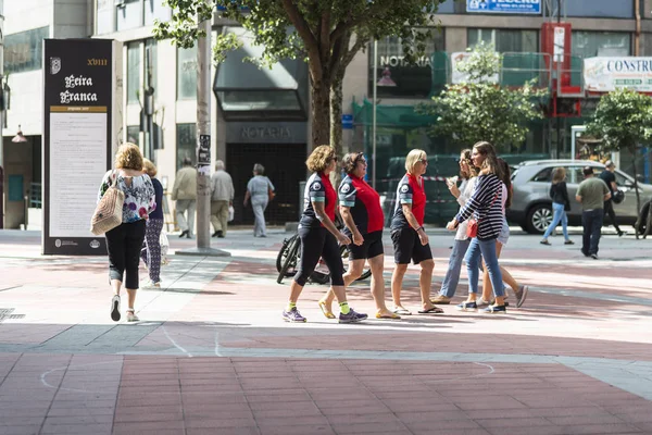 Pontevedra Spain August 2017 Three Women Same Sport Clothes Walk — Stock Photo, Image