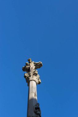 Pontevedra, İspanya - 16 Eylül 2017: Haçlı bir heykelin ayrıntıları, adı Cruceiro, tipik Galiçya.