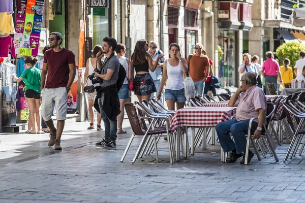 Salamanca Espanha Setembro 2017 Uma Das Ruas Cidade Com Terraço — Fotografia de Stock