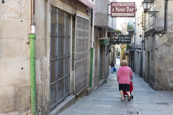 Pontevedra Spanya Eylül 2017 Bir Kadın Şehrin Tarihi Merkezindeki Kaldırımlı — Stok fotoğraf