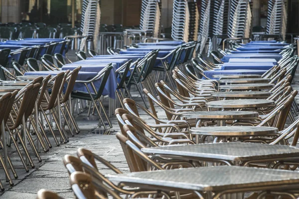 Salamanque Espagne Septembre 2017 Tables Avec Nappe Bleue Des Cafés — Photo