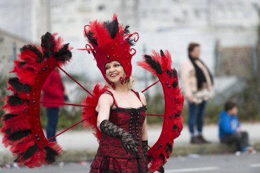 Pontevedra, İspanya - 25 Şubat 2017: Geçit katılımcıların detay şehri kış karnavalı kutlama vesilesiyle kutladı.