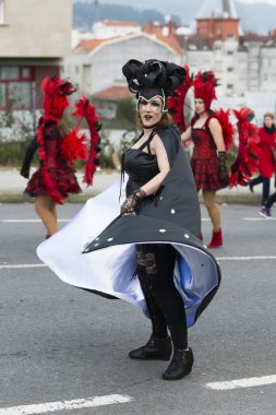 Pontevedra, İspanya - 25 Şubat 2017: Geçit katılımcıların detay şehri kış karnavalı kutlama vesilesiyle kutladı.