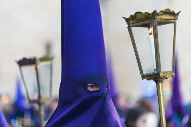 PONTEVEDRA, SPAIN - APRIL 3 2015: Detail of one of the members of a religious brotherhood, during the celebration of Holy Week in the streets of the city.