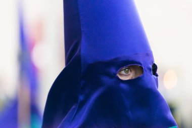 PONTEVEDRA, SPAIN - APRIL 3 2015: Detail of one of the members of a religious brotherhood, during the celebration of Holy Week in the streets of the city.
