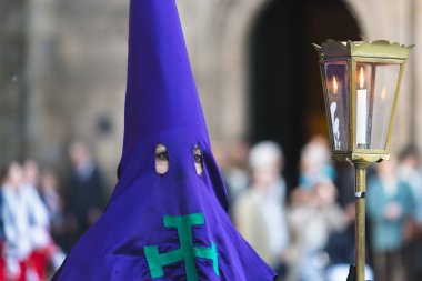 PONTEVEDRA, SPAIN - APRIL 3 2015: Detail of one of the members of a religious brotherhood, during the celebration of Holy Week in the streets of the city.